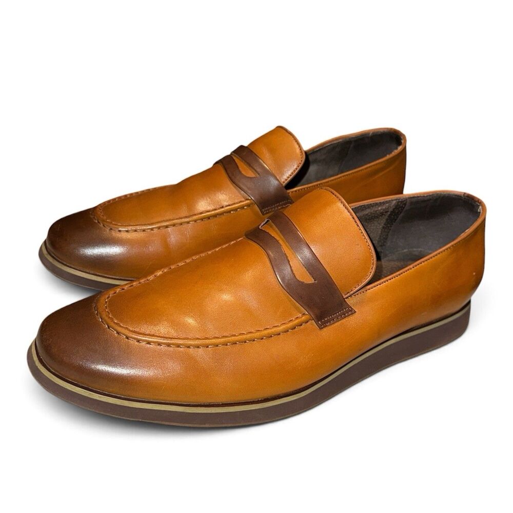 Steven Land Penny Loafers Mens 13 Cognac Brown Leather SL0048 Two Tone Old Money